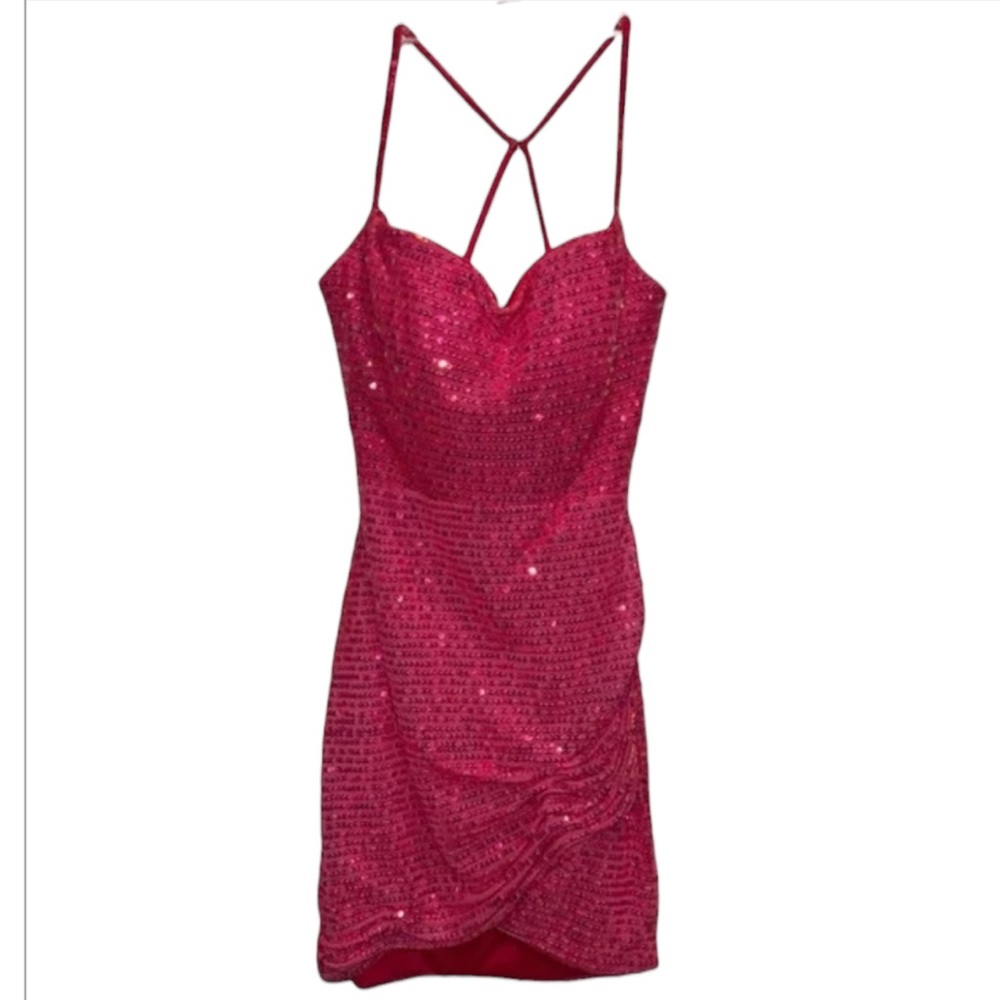 Blush Bubblegum Pink Mini Sequin Dress W/Strappy Back & Zip Closure